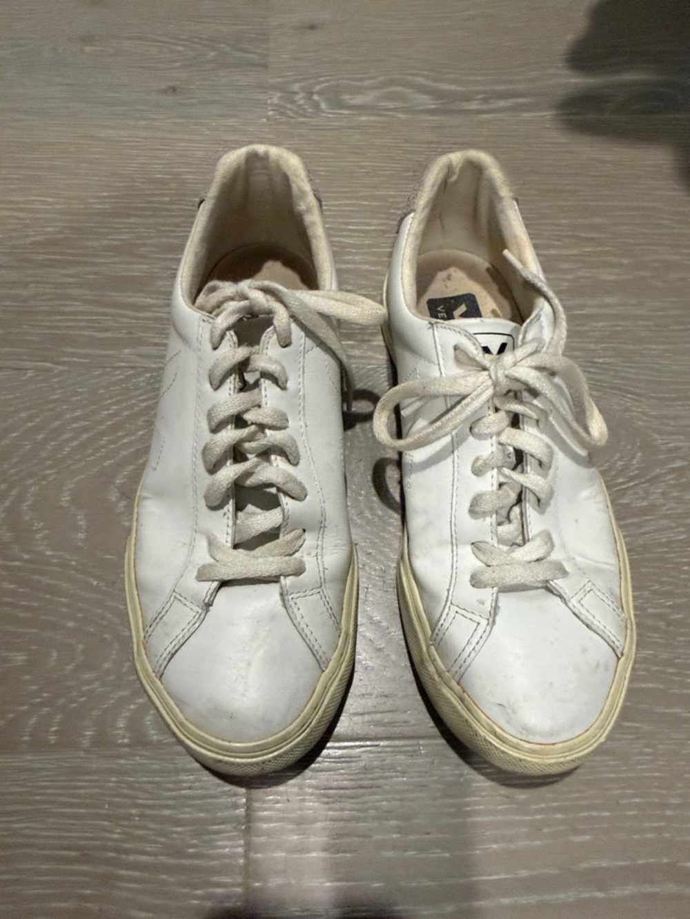 Veja White Leather Low-Top Sneakers with Off-White Soles